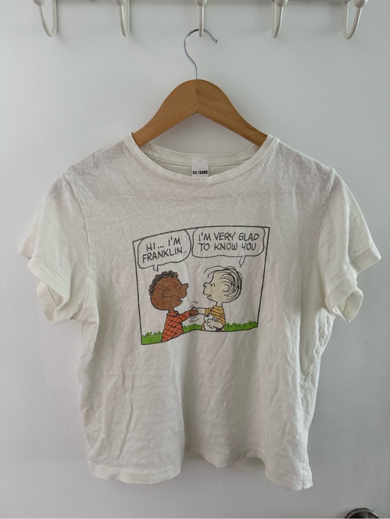 Re/Done Tops - REDONE White Peanuts Franklin Graphic Tee Size Small